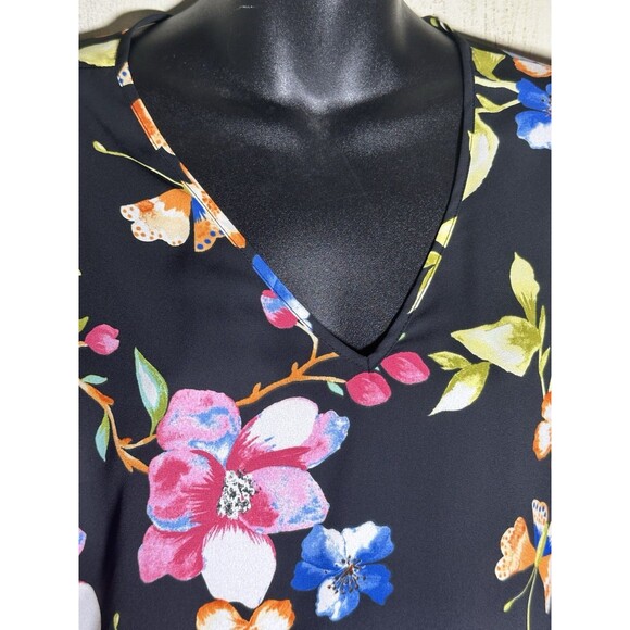INC XS Top Low V Cut Floral Prints Long Bell Sleeves Sheer Lightweight - Picture 2 of 9